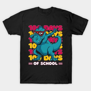 100 Days of school typography featuring a T-rex dino Dabbing #1 T-Shirt